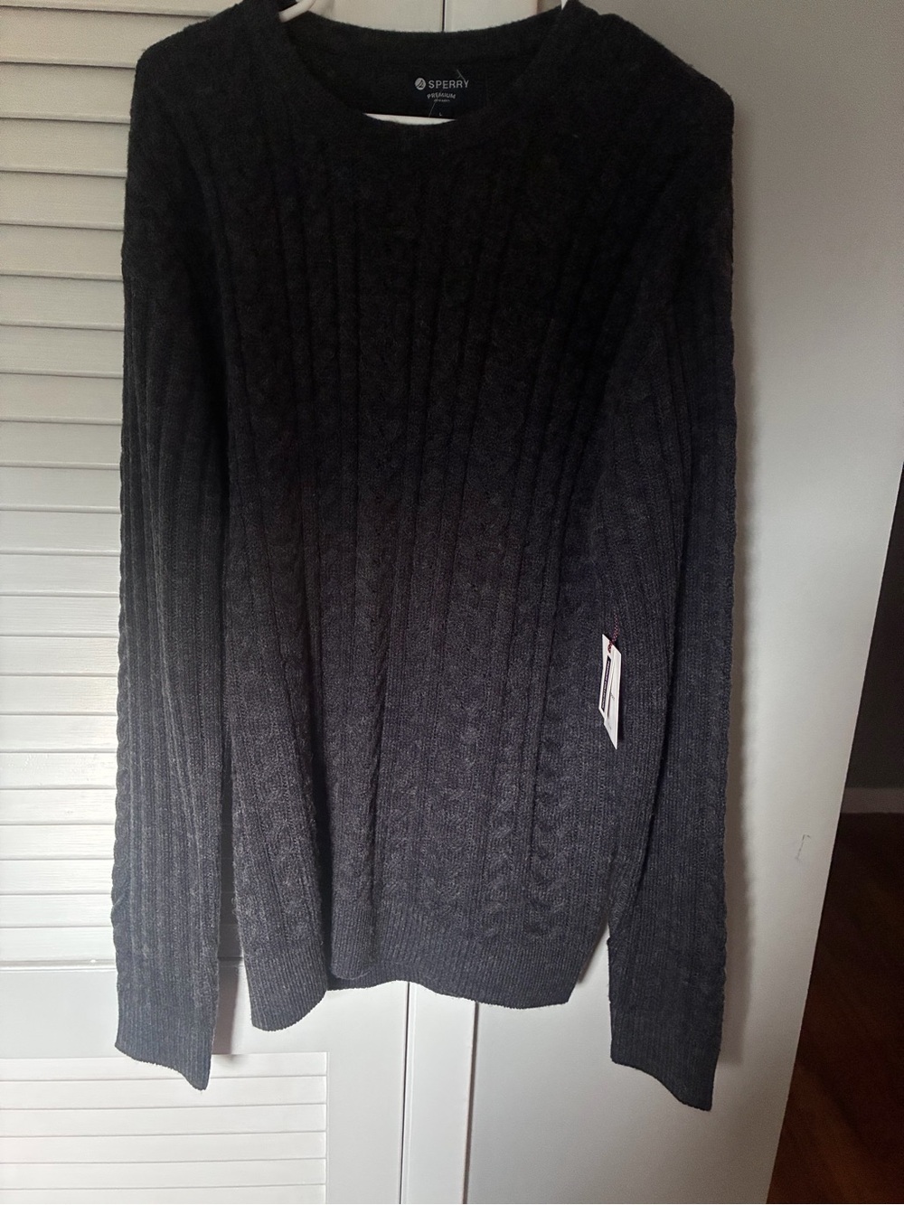 Sperry Men’s Wool Blend Charcoal Cable Knit Sweater